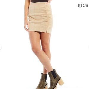 Free People Beige Ruched Mini Skirt